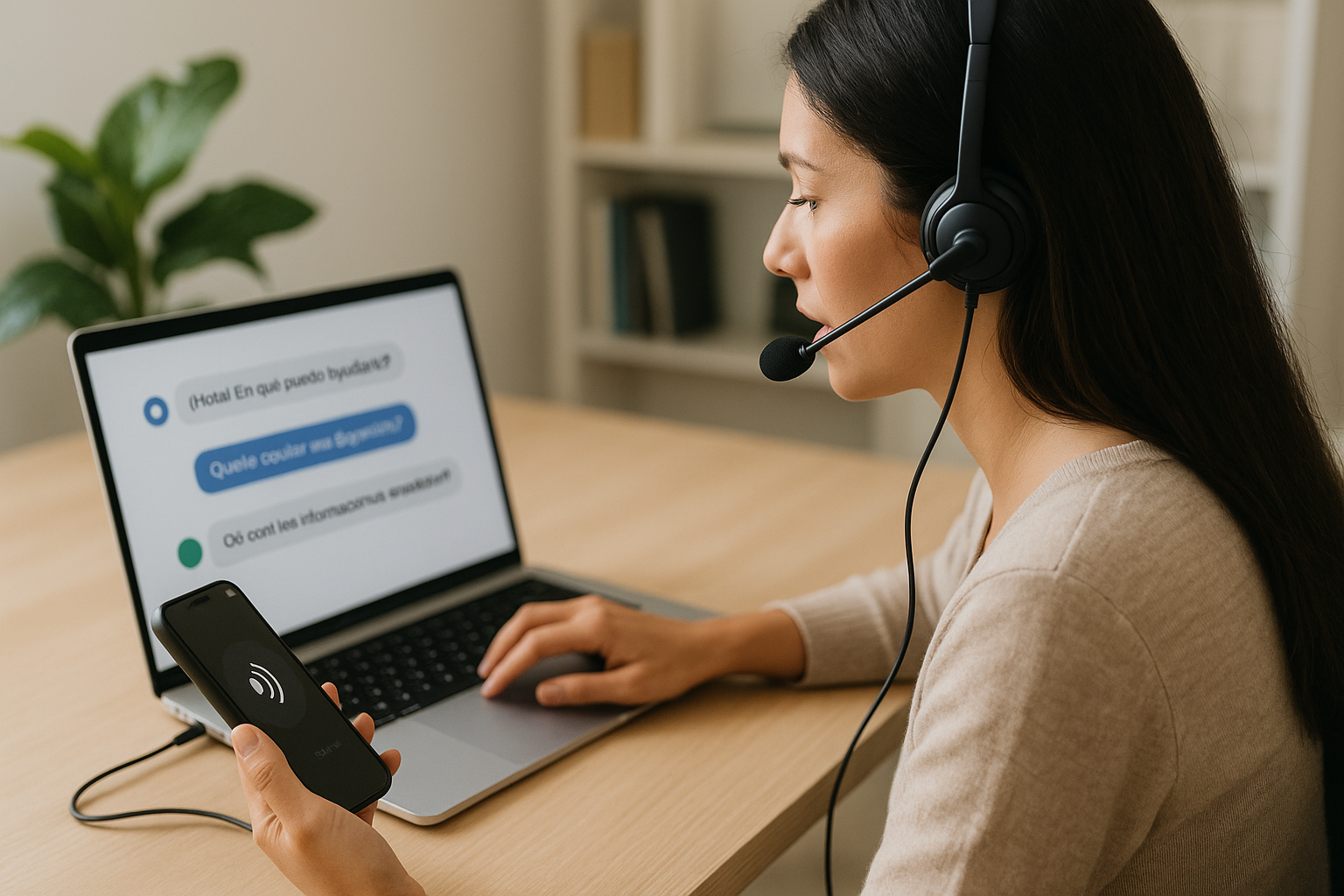 Person using voice and text chat in multiple languages